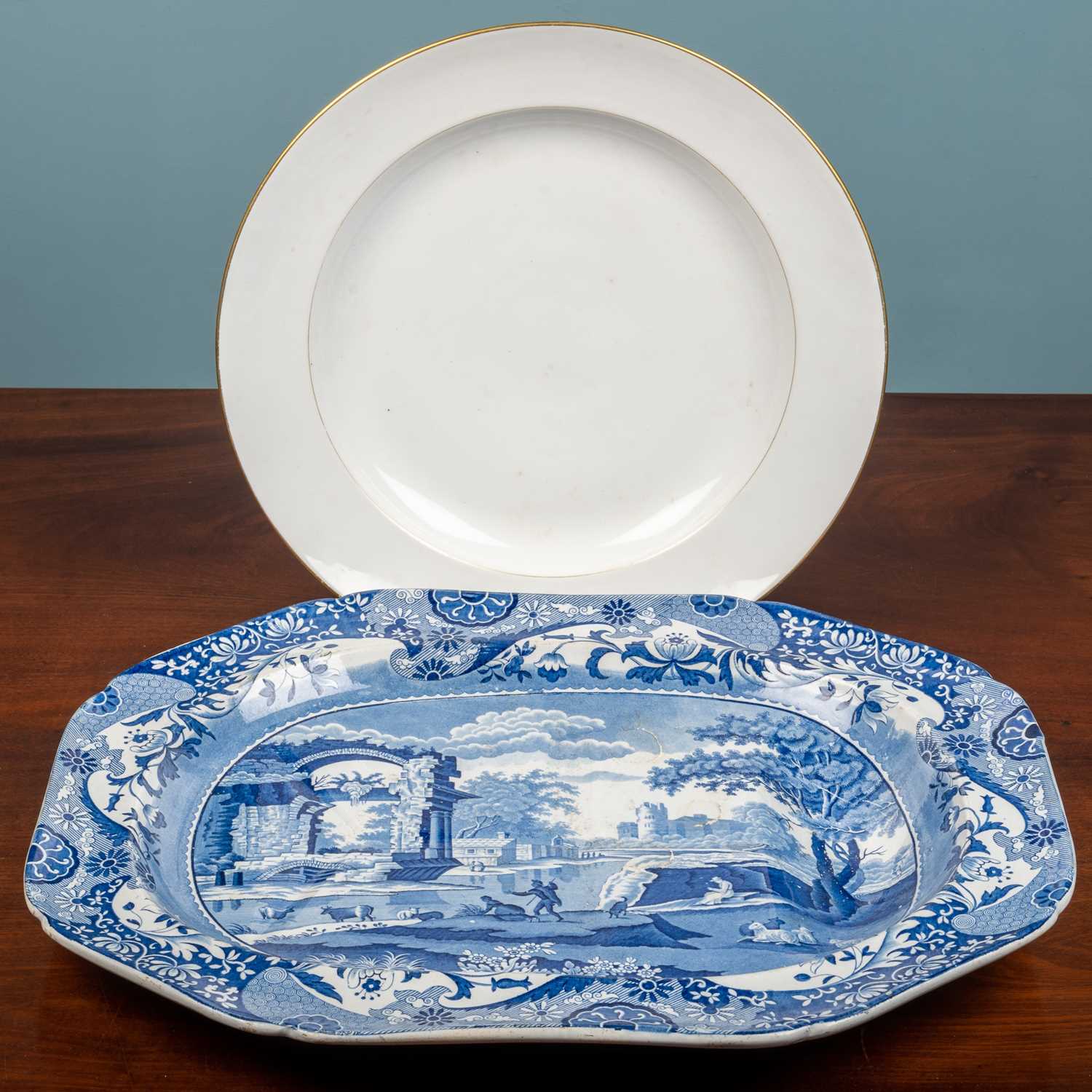 Lot 50 - A large octagonal serving platter, blue and...