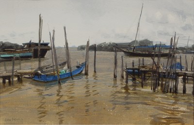 Lot 559 - John Newberry (b. 1934) 'Boats at Karkala',...