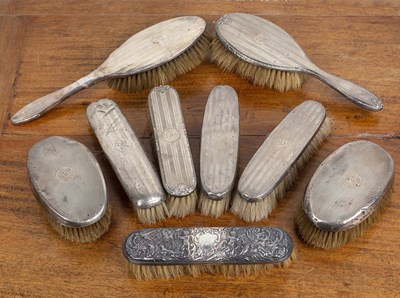 Lot 286 - Nine silver-backed hairbrushes