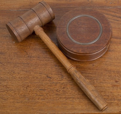 Lot 289 - Hardwood gavel and stand with presentation...