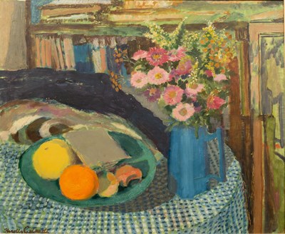 Lot 564 - Herdis Gelardi (Danish, b.1916-d.1991), 'Still life of flowers and fruits'