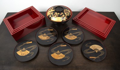 Lot 290 - Group of lacquer Japanese, including red and...