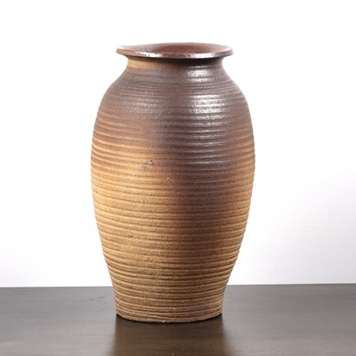 Lot 299 - Stoneware ribbed tall vase of reeded form,...