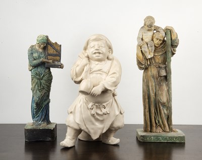 Lot 362 - Three pottery figures French and Japanese,...