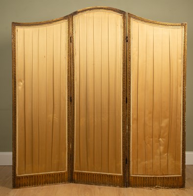 Lot 101 - A carved gilt wood three-fold screen, 187cm h