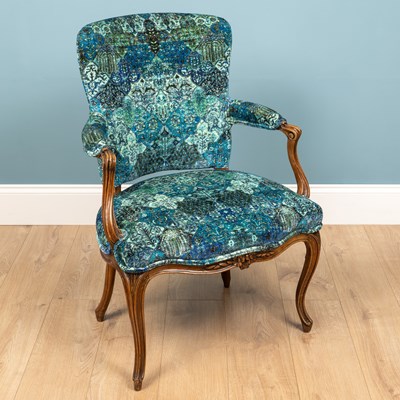 Lot 271 - A 19th c chair, modern blue upholstery, carved...