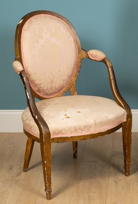 Lot 292 - An armchair, painted wood, in rose pink floral...