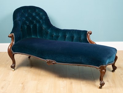 Lot 297 - A royal blue chaise longue, with velvet...