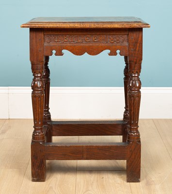 Lot 308 - A Victorian 1887 Jubilee oak stool, 44cm x...