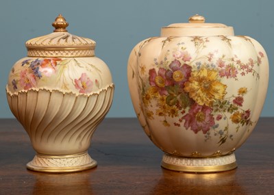 Lot 32 - Two Royal Worcester blush ivory vases, one...