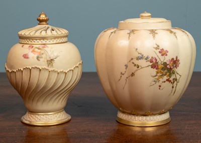 Lot 32 - Two Royal Worcester blush ivory vases, one...