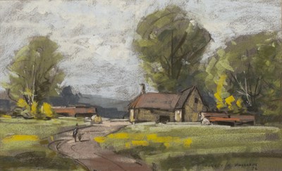 Lot 430 - Aubrey R Phillips (b.1920) Landscape with farm...