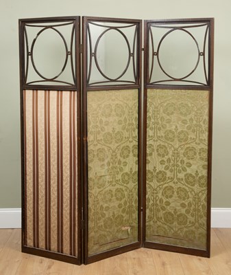 Lot 183 - A three fold screen, oak frame, with floral...