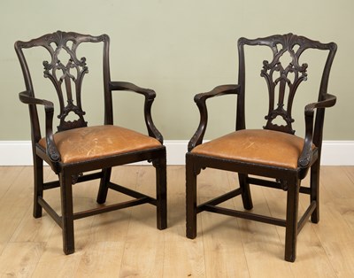 Lot 194 - A pair of chairs, mahogany, marked 'Warings...