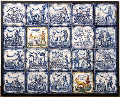 Lot 74 - Panel of twenty blue and white and manganese...