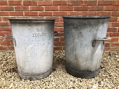 Lot 1178 - A pair of vintage two handled galvanised bins