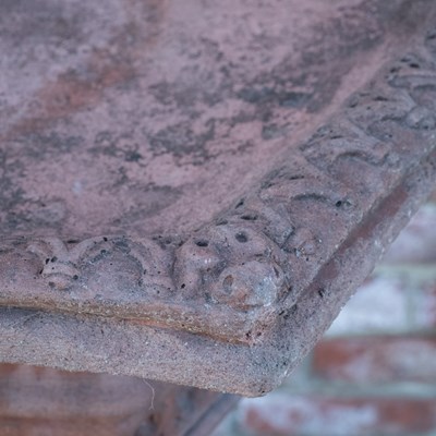 Lot 1154 - A hexagonal cast reconstituted stone terracotta coloured birdbath