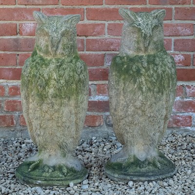 Lot 1155 - A pair of antique reconstituted stone owl sculptures