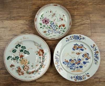 Lot 145 - Two famille rose porcelain chargers and a...