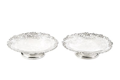 Lot 765 - A pair of George V silver fruit stands, with...