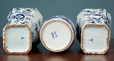 Lot 5 - A pair of Dutch Delft tin-glazed vases; together with another Dutch Delftware vase
