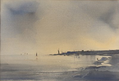 Lot 568 - D *J * Weston 'Evening Glow', watercolour,...