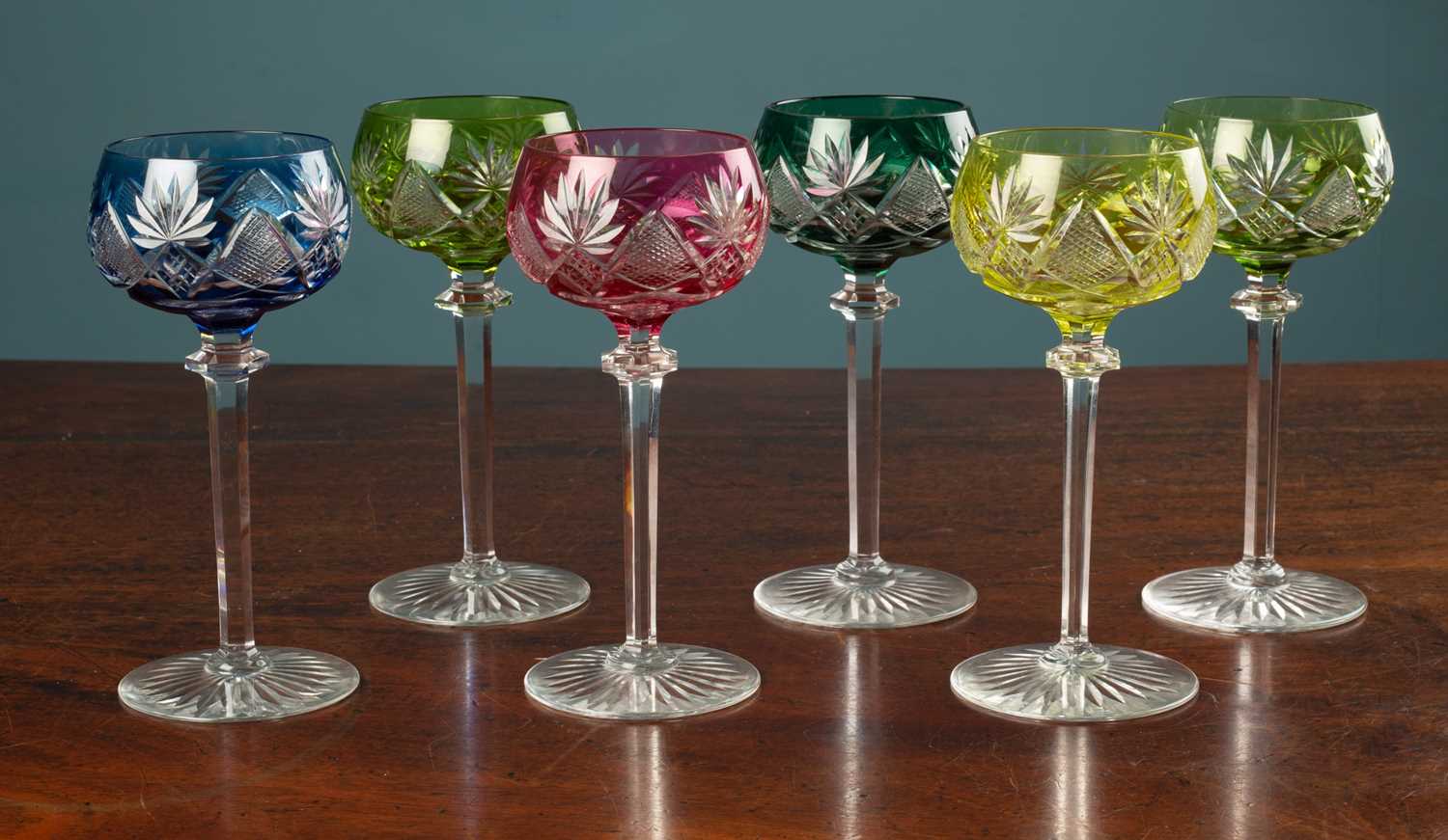 Lot 205 - A set of six cut glass Hock glasses