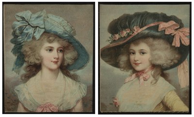 Lot 107A - A pair of decorative portrait miniature chromo-...