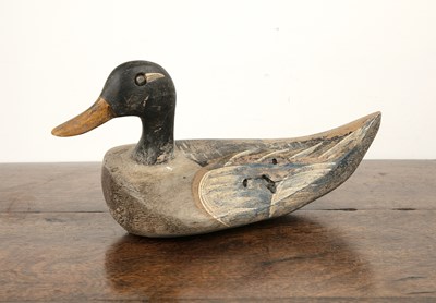 Lot 100 - Decoy duck 20th Century, carved wood, with...