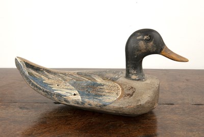 Lot 100 - Decoy duck 20th Century, carved wood, with...