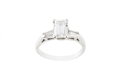 Lot 120 - A diamond single stone ring, the emerald-cut...