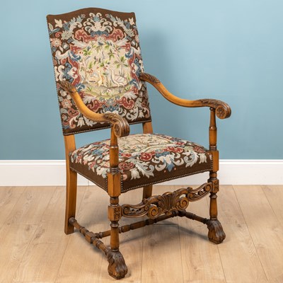 Lot 566 - A 19th century Jacobean style needlepoint upholstered chair