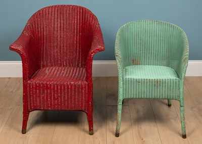 Lot 224 - A green painted wicker chair and a red painted wicker chair