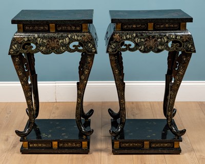 Lot 568 - A pair of chinoserie side tables