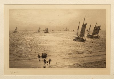 Lot 394 - William Lionel Wyllie, coastal scene with sailboats