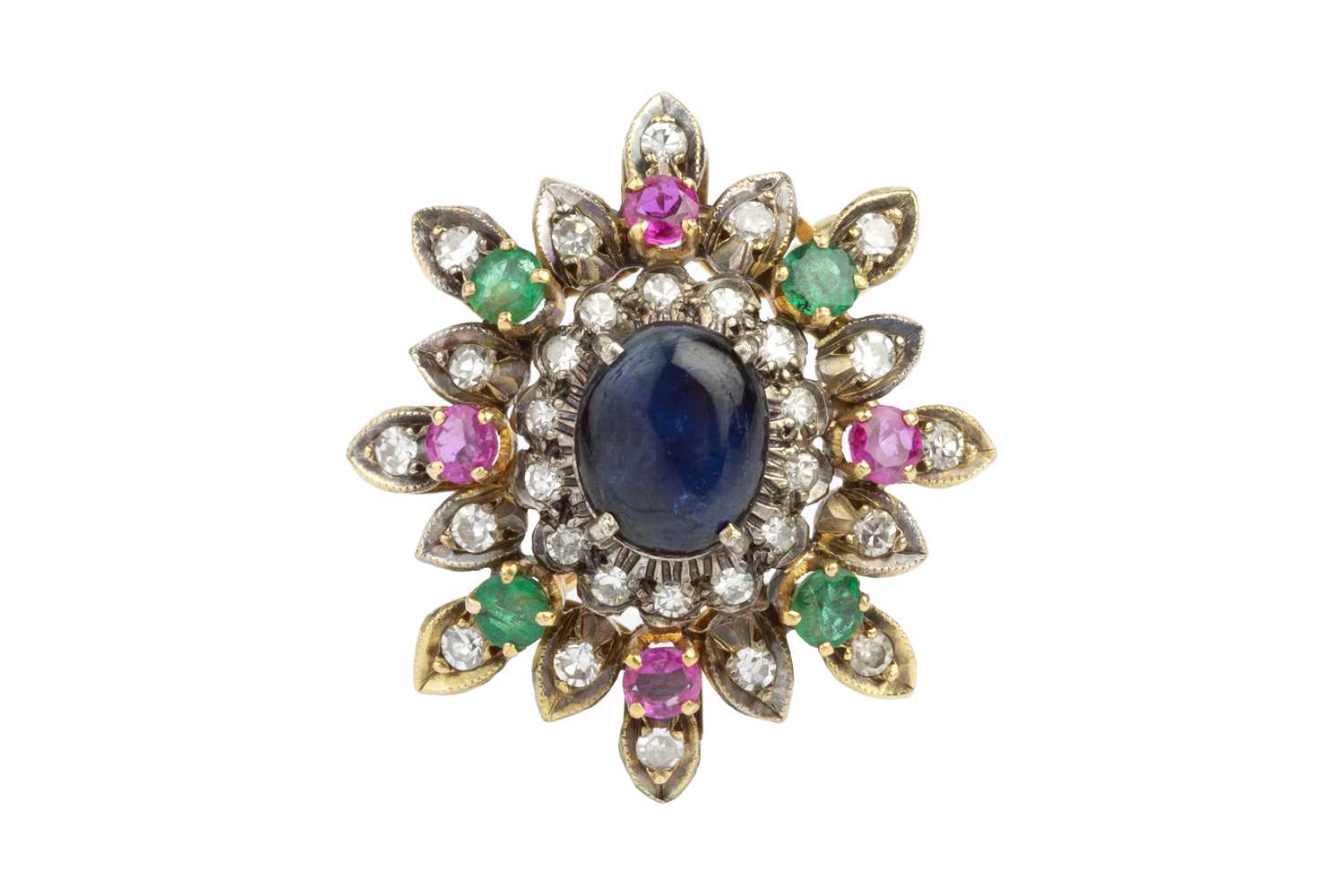 Lot 99 - A diamond and vari gem-set cluster brooch,...