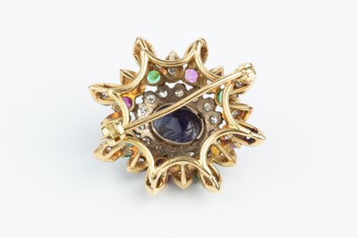 Lot 99 - A diamond and vari gem-set cluster brooch,...