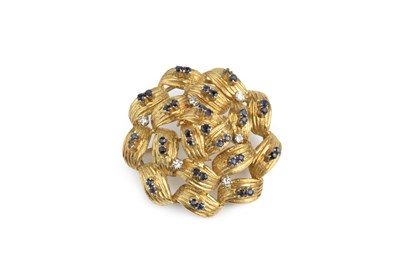 Lot 124 - A sapphire and diamond panel brooch, of...