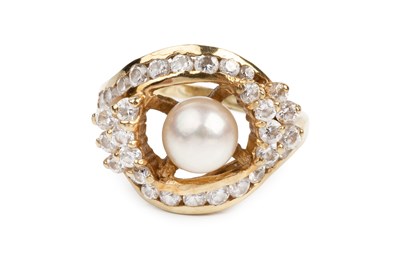 Lot 243 - A cultured pearl and white stone cluster ring,...