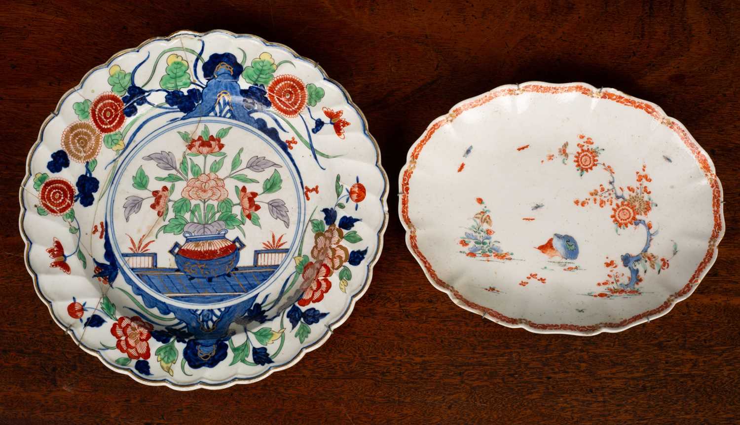 Lot 33 - A Chelsea Derby plate; together with a Bow porcelain oval plate
