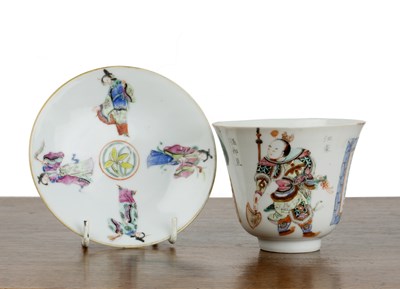 Lot 150 - Enamelled porcelain wine cup Chinese painted...
