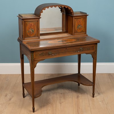 Lot 480 - An Edwardian satinwood painted bonheur du jour