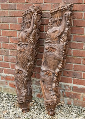 Lot 1084 - A pair of carved Indian hardwood architectural brackets