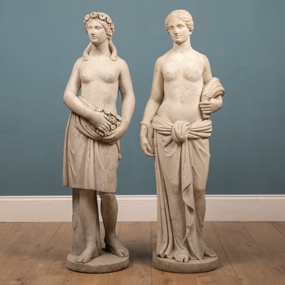 Lot 505 - A pair of 19th century Italian white marble sculptures