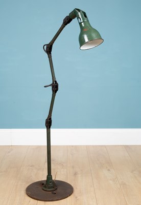 Lot 579 - A Mek Elek racing green industrial floor lamp