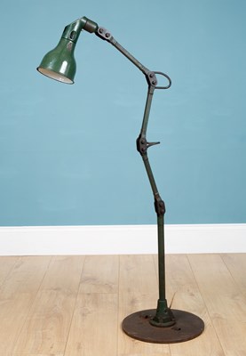 Lot 579 - A Mek Elek racing green industrial floor lamp