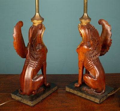 Lot 472 - A pair of French art deco empire gilded Sphinx table lamps