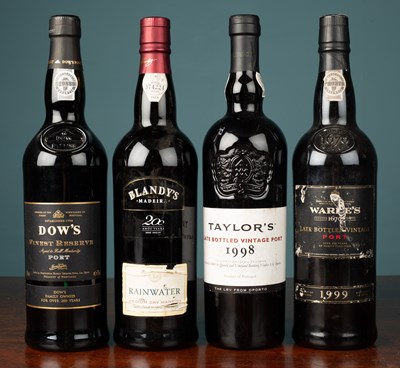 Lot 1001 - Three bottles of Late bottled vintage port and a bottle of Blandy's 'Rainwater' Madeira