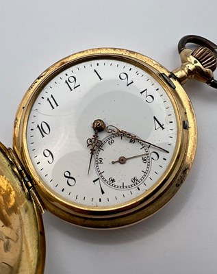 Lot 209 - A hunter pocket watch, the white enamel dial...