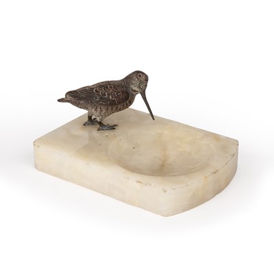 Lot 126 - A cold painted bronze woodcock mounted on an...